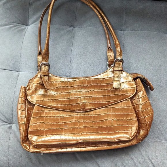 Gorgeous Gold Maxx New York Handbag / Purse Gold Crocodile/Alligator Pattern - Picture 1 of 3